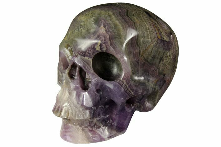 Realistic, Carved, Banded Purple Fluorite Skull #151027